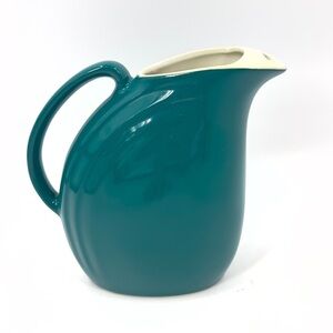 Vintage Hall Pottery Nora Pitcher Teal Glaze Tilted Ball Ice Lip MCM Retro Mod